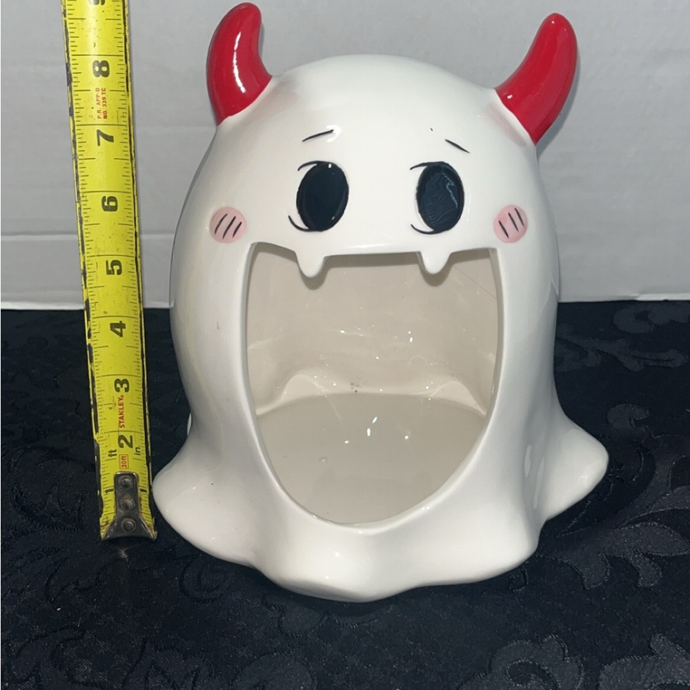 Cute Ghost Ceramic Holder with Red Horns